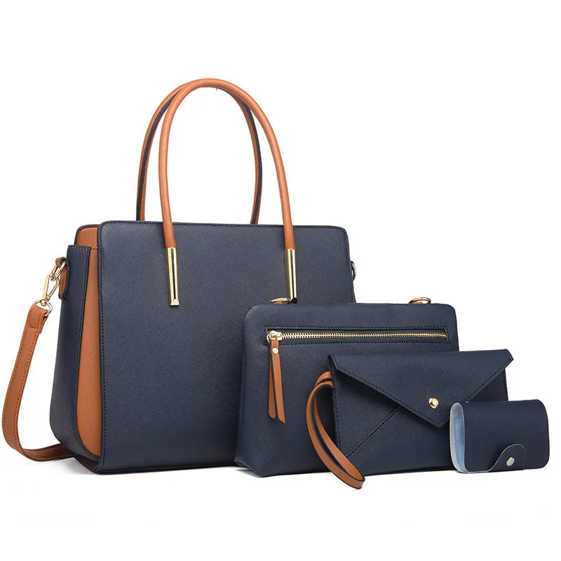 Women European style large retro handbag in colour option, with zipper closure and top handles.
