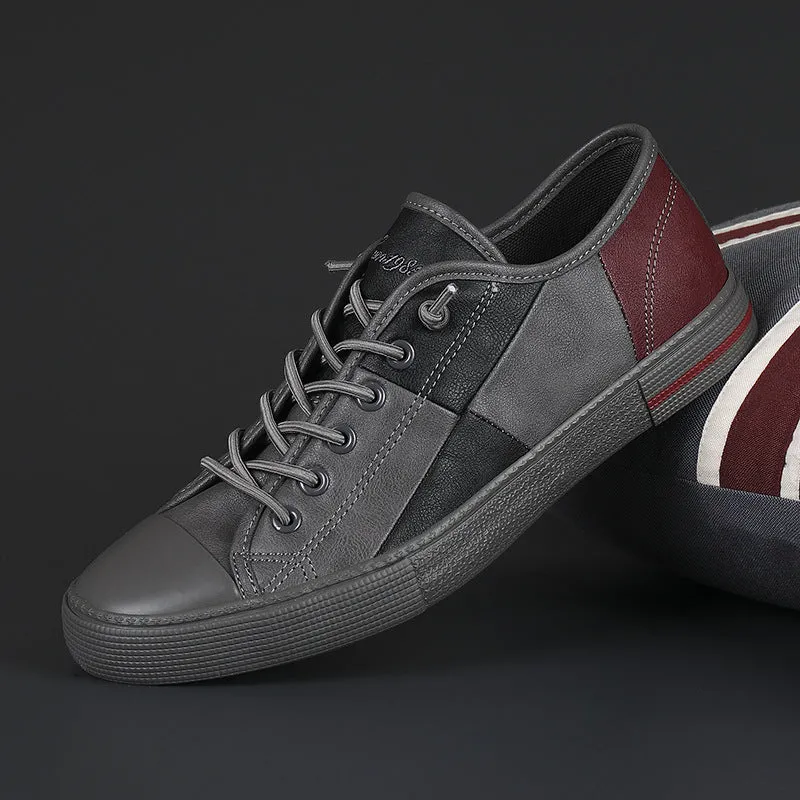 Men's flat leather shoes in a colour matching design with an elastic band closure and round toe