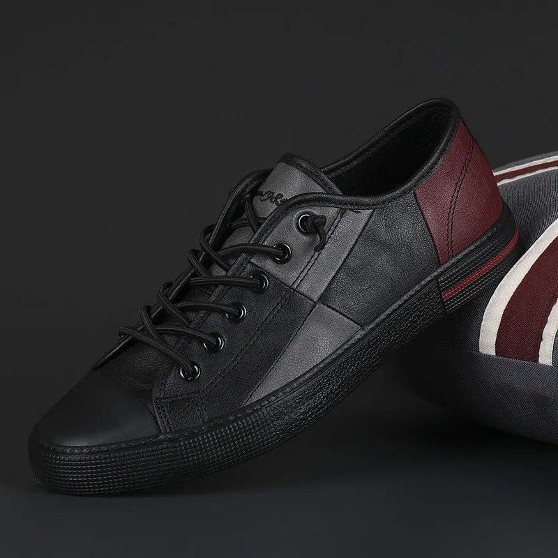 Men's flat leather shoes in a colour matching design with an elastic band closure and round toe