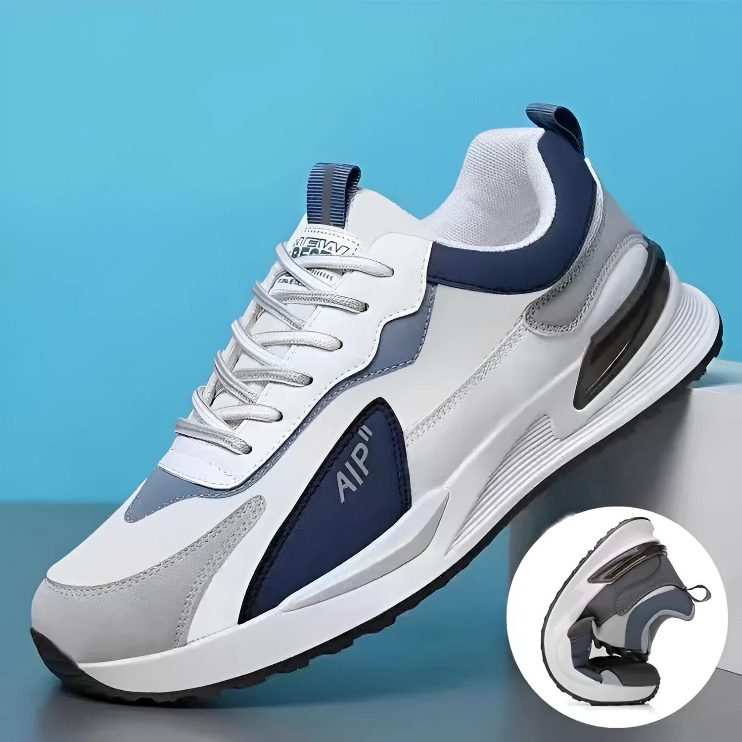 Men's casual colour-block lace-up sneakers with soft sole, black, grey, white options
