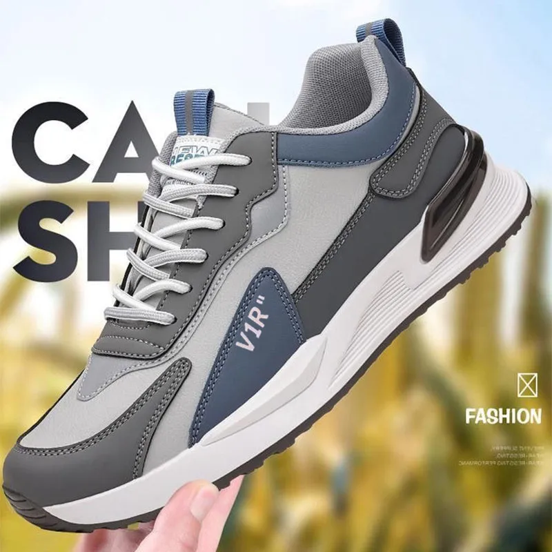 Men's casual colour-block lace-up sneakers with soft sole, black, grey, white options
