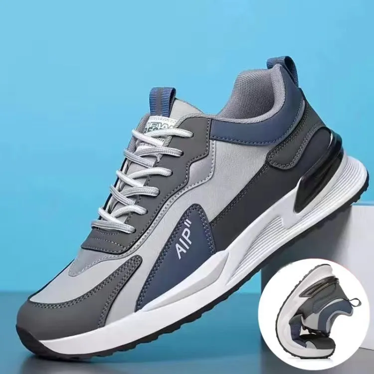 Men's casual colour-block lace-up sneakers with soft sole, black, grey, white options