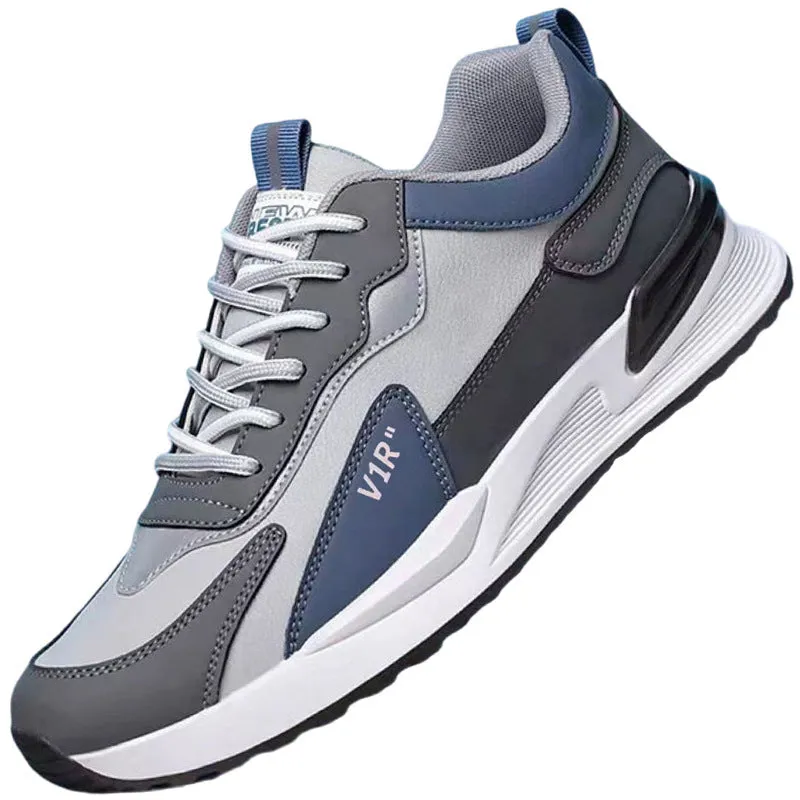 Men's casual colour-block lace-up sneakers with soft sole, black, grey, white options