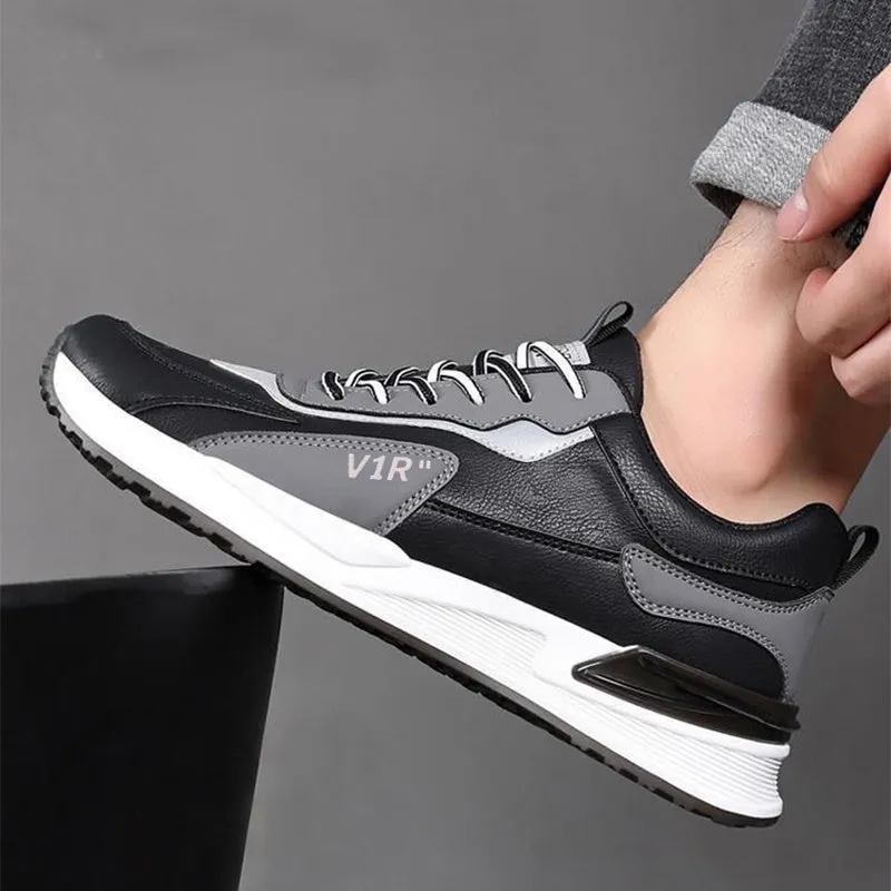 Men's casual colour-block lace-up sneakers with soft sole, black, grey, white options
