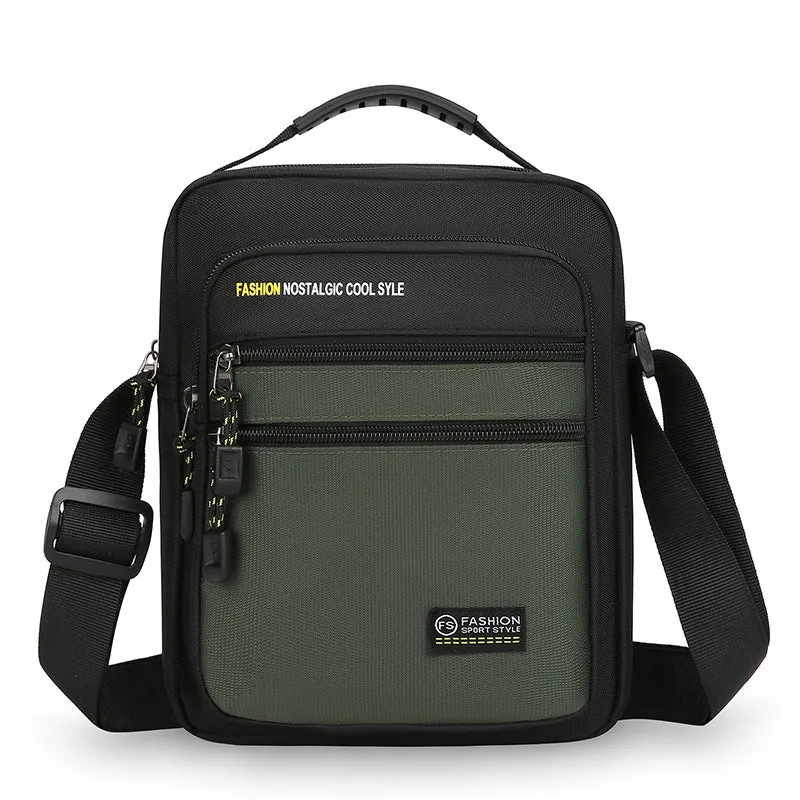 Men's waterproof nylon crossbody bag in green colour with urban simplicity style