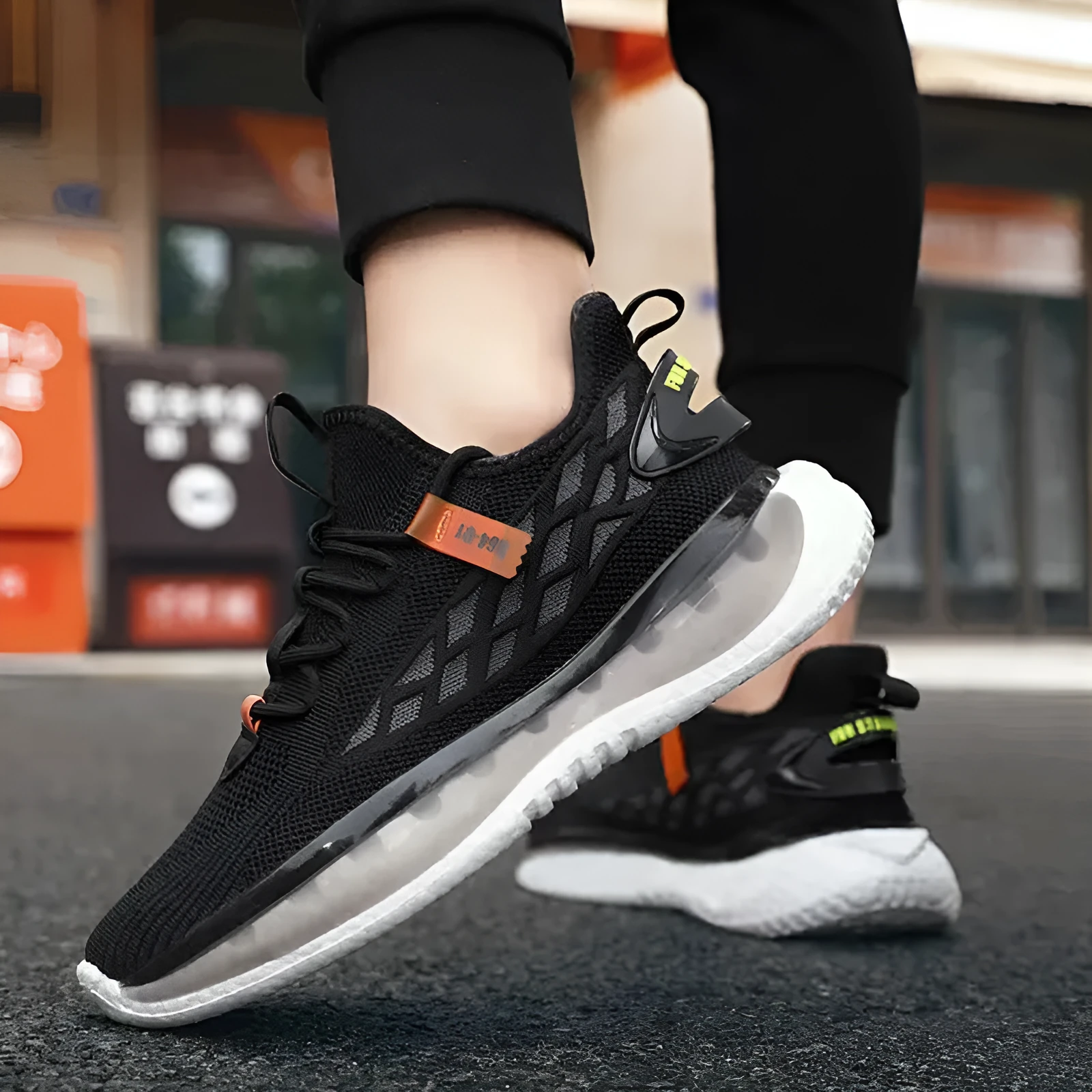 Men's mesh lace up running shoes in peacock blue with thick sole and round toe