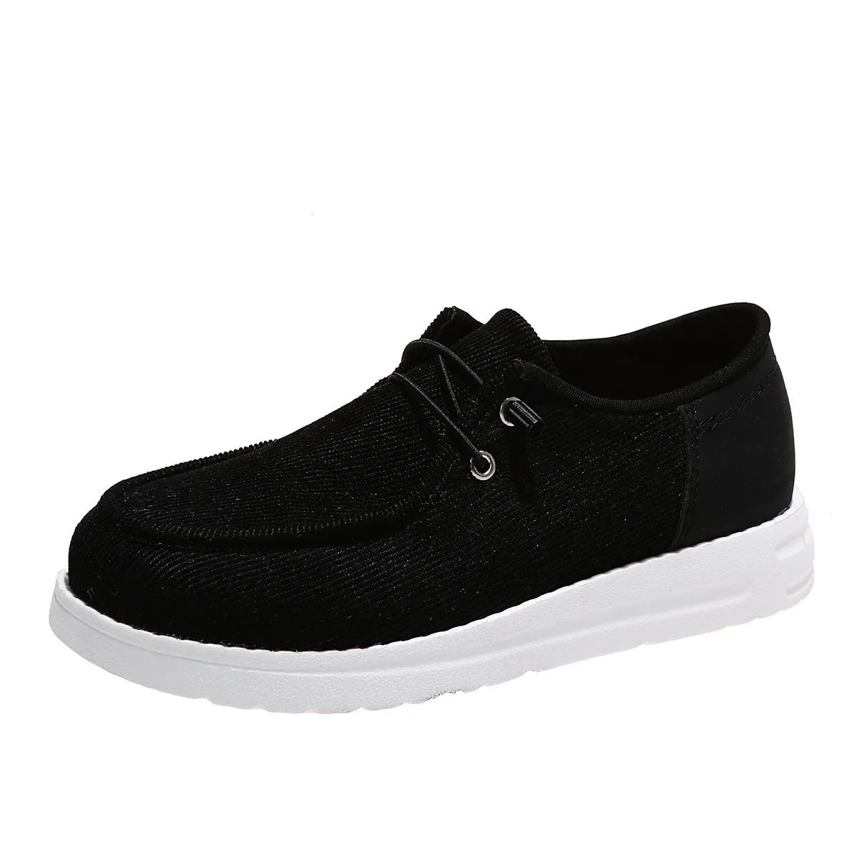 Women's flat shoes in beige with breathable cloth upper, elastic band, round toe, and low heel