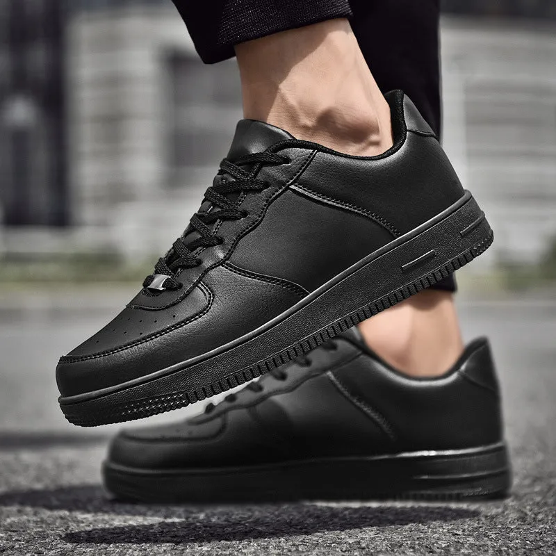 Pair of leather and nylon sneakers with rubber sole, available in black and white, sizes 35-46