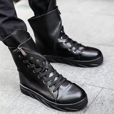 Women's Martin boots with cloth upper, round toe, side zipper, black white colour