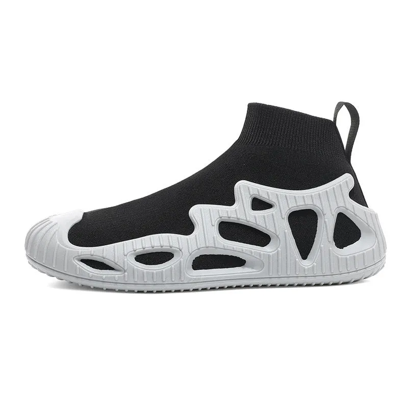 Men's casual flyknit sock sneakers with TPR sole, pure black colour option