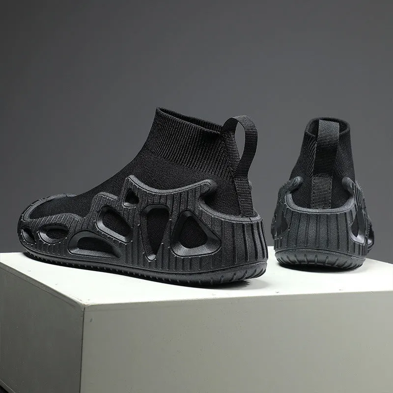 Men's casual flyknit sock sneakers with TPR sole, pure black colour option