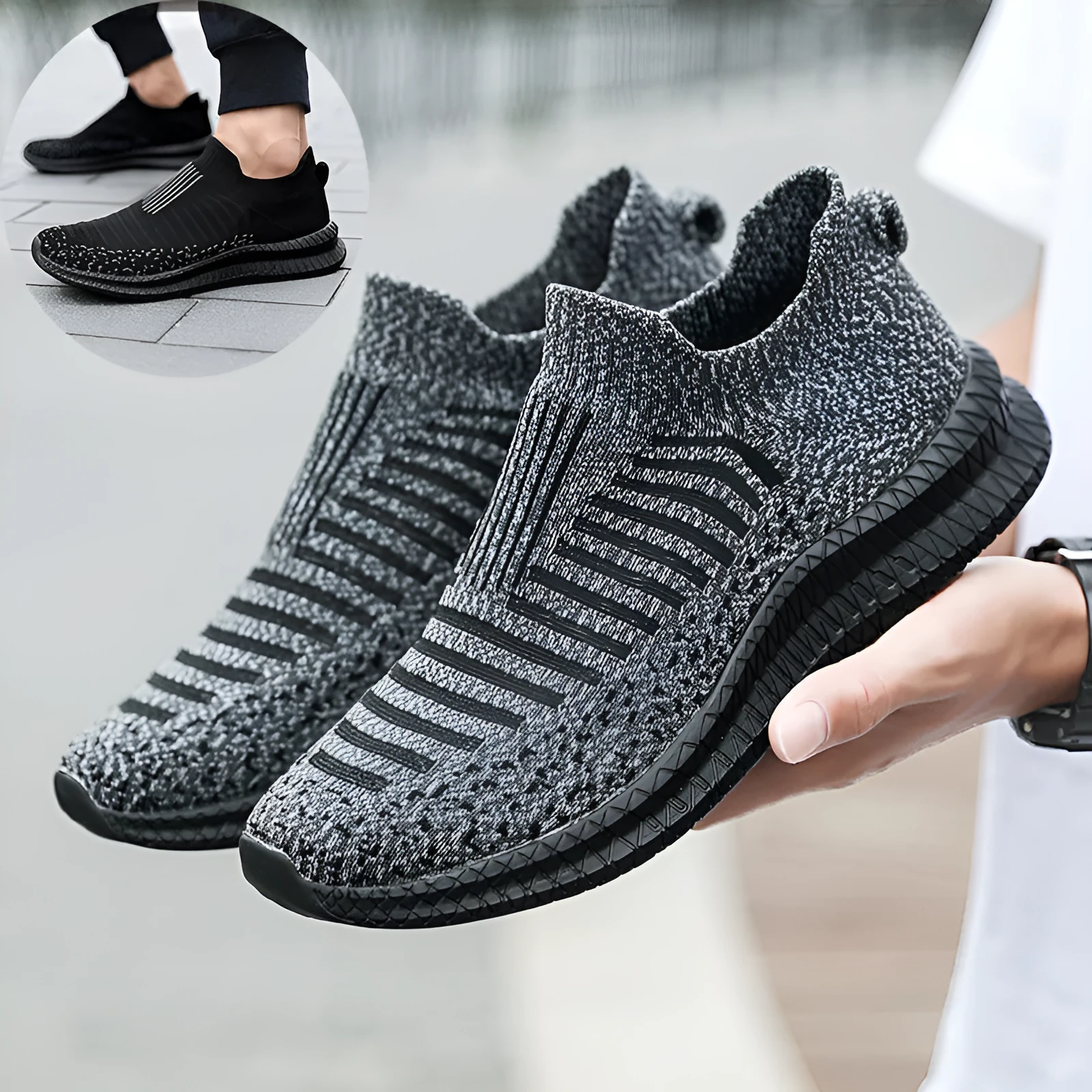 Men's mesh sneakers breathable non-slip EVA sole solid colour car stitching flat heel spring casual shoes