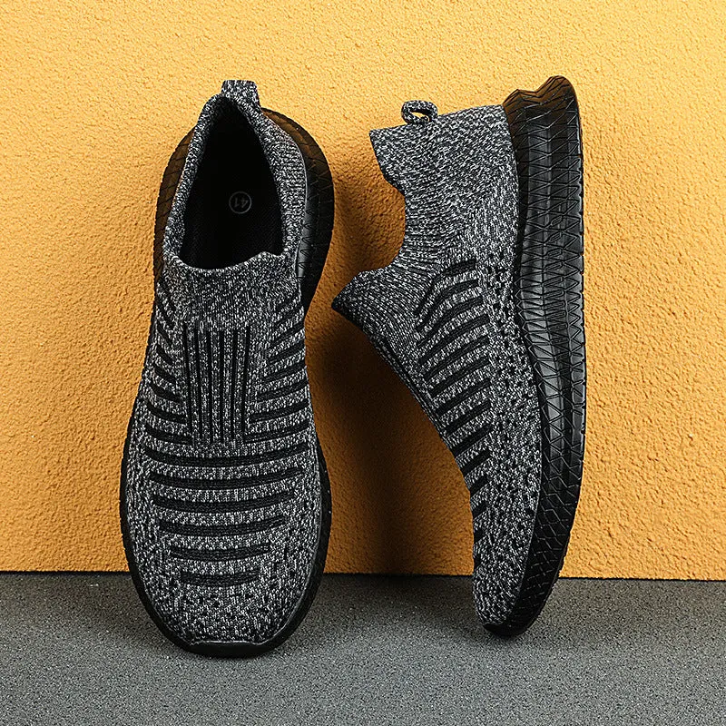 Men's mesh sneakers breathable non-slip EVA sole solid colour car stitching flat heel spring casual shoes