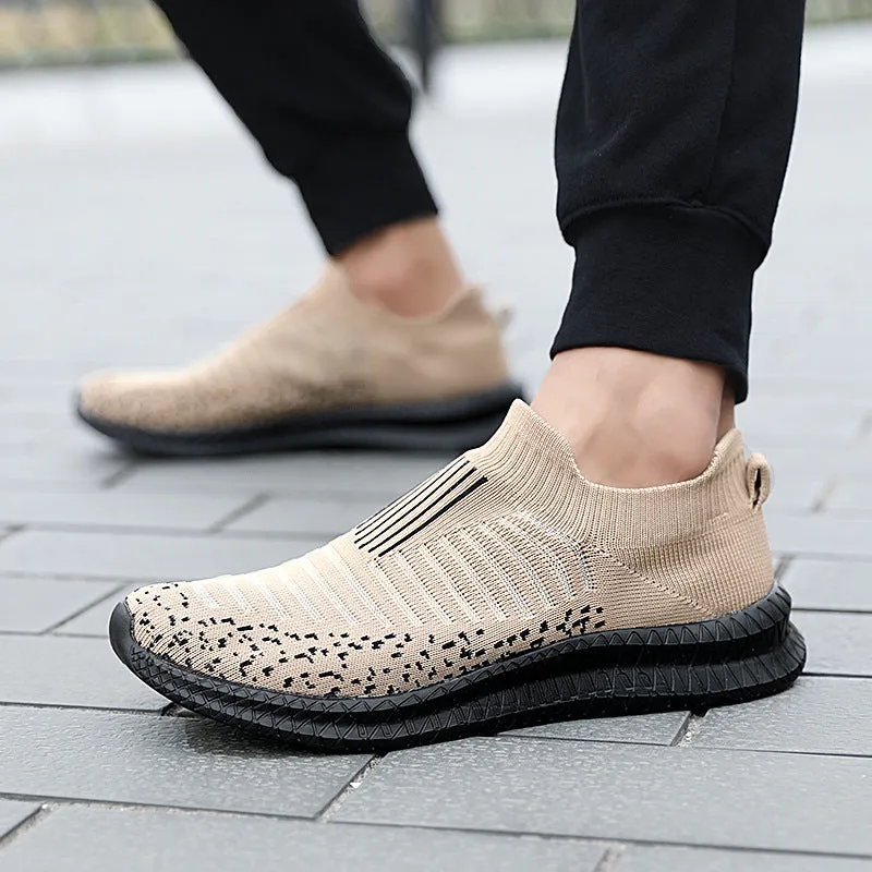 Men's mesh sneakers breathable non-slip EVA sole solid colour car stitching flat heel spring casual shoes