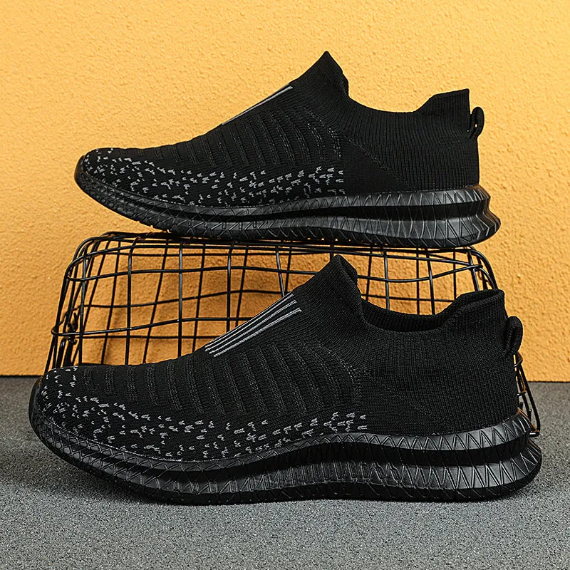 Men's mesh sneakers breathable non-slip EVA sole solid colour car stitching flat heel spring casual shoes