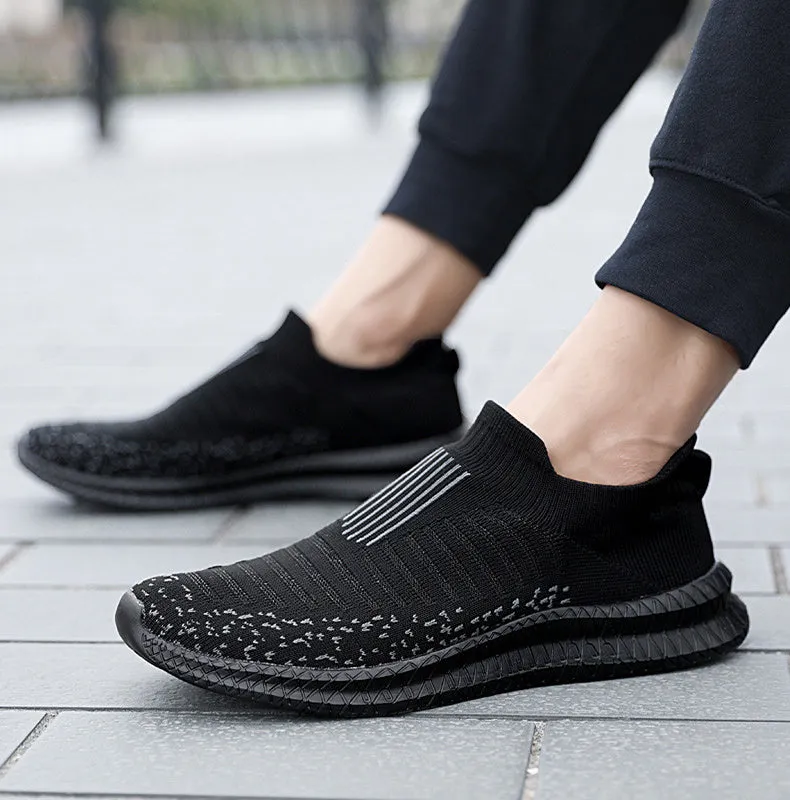 Men's mesh sneakers breathable non-slip EVA sole solid colour car stitching flat heel spring casual shoes