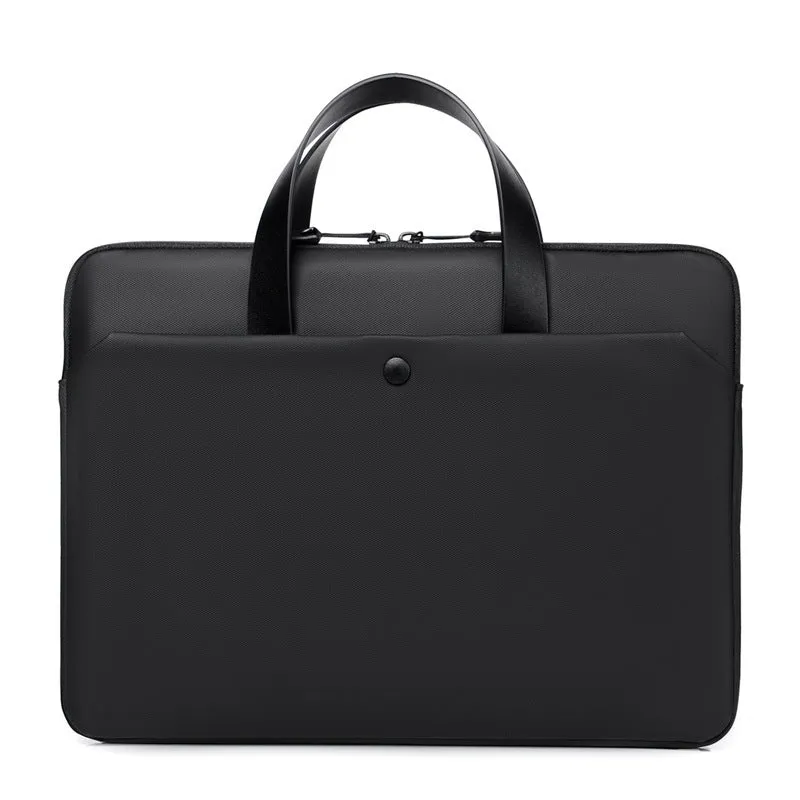 Ultra-thin leather laptop case in light grey with zipper closure and soft handle for 14 inch devices