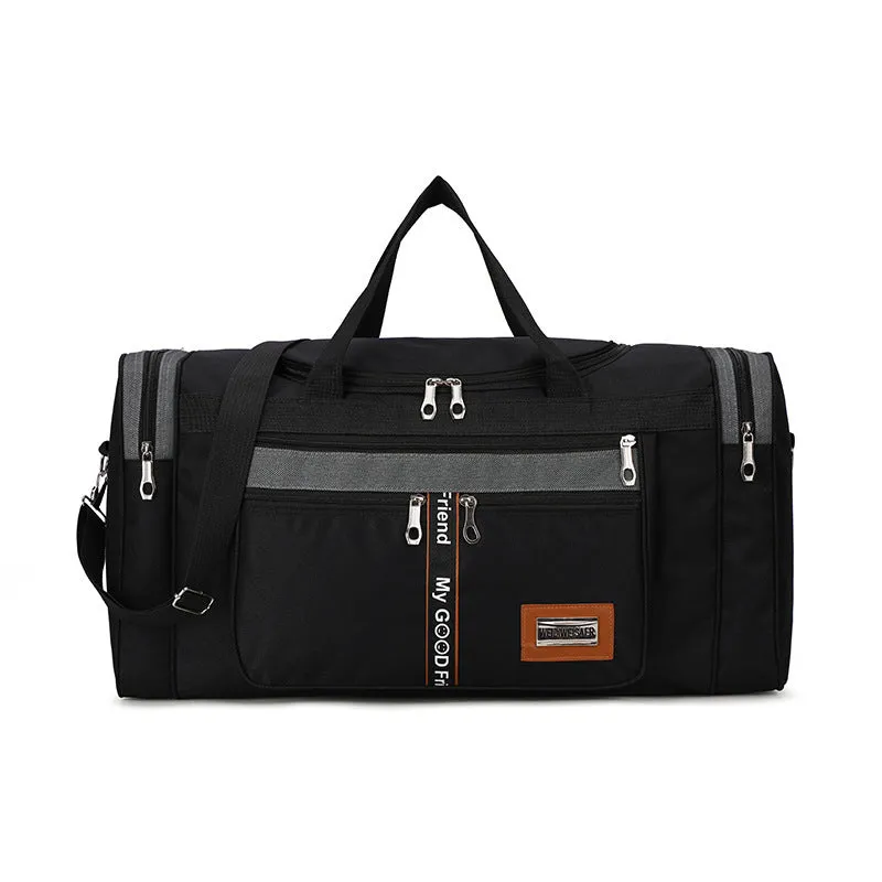 Khaki Oxford cloth travel luggage bag for students with 20-35L capacity on a white background