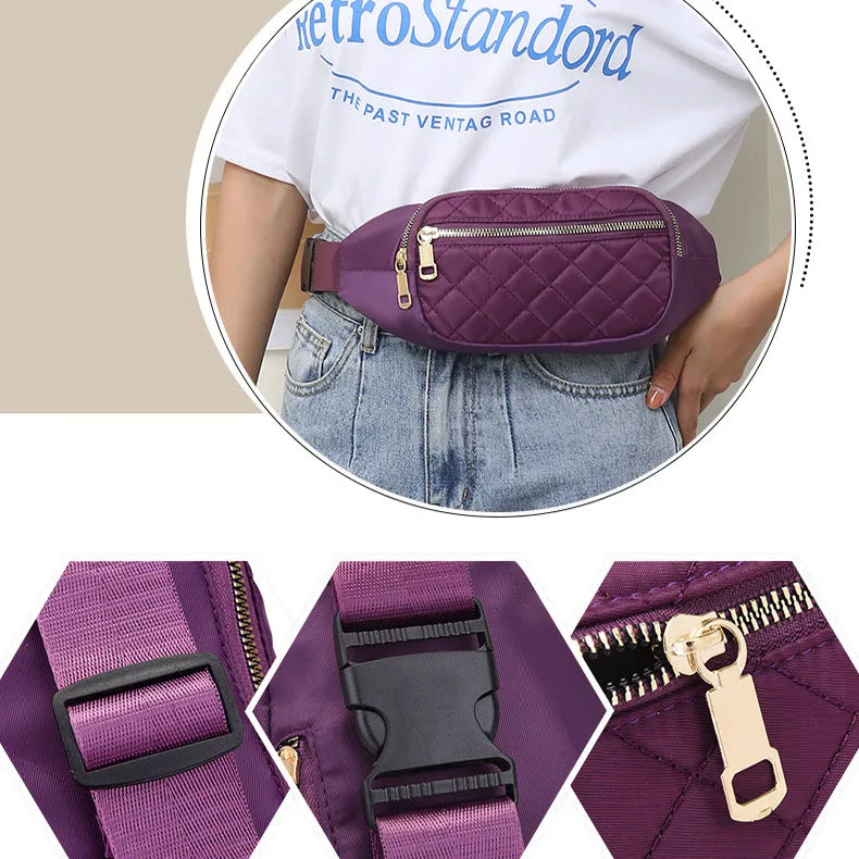 Rhombus fanny pack for women in solid colour, crossbody waist bag with zippered compartments