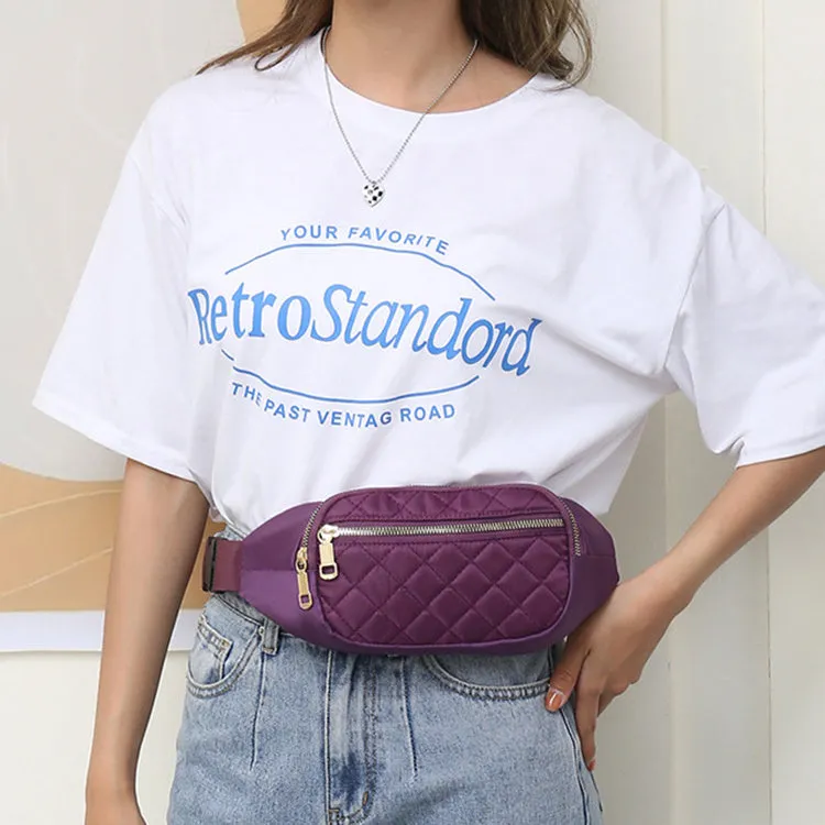 Rhombus fanny pack for women in solid colour, crossbody waist bag with zippered compartments
