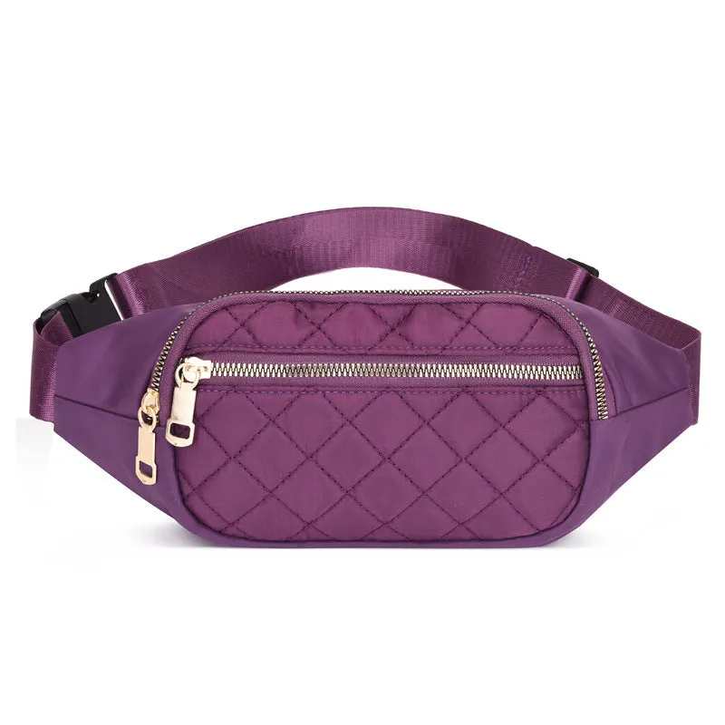 Rhombus fanny pack for women in solid colour, crossbody waist bag with zippered compartments