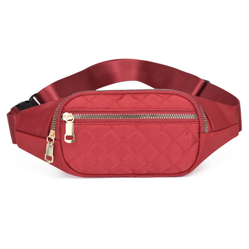 Rhombus fanny pack for women in solid colour, crossbody waist bag with zippered compartments