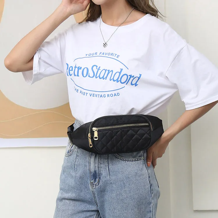 Rhombus fanny pack for women in solid colour, crossbody waist bag with zippered compartments