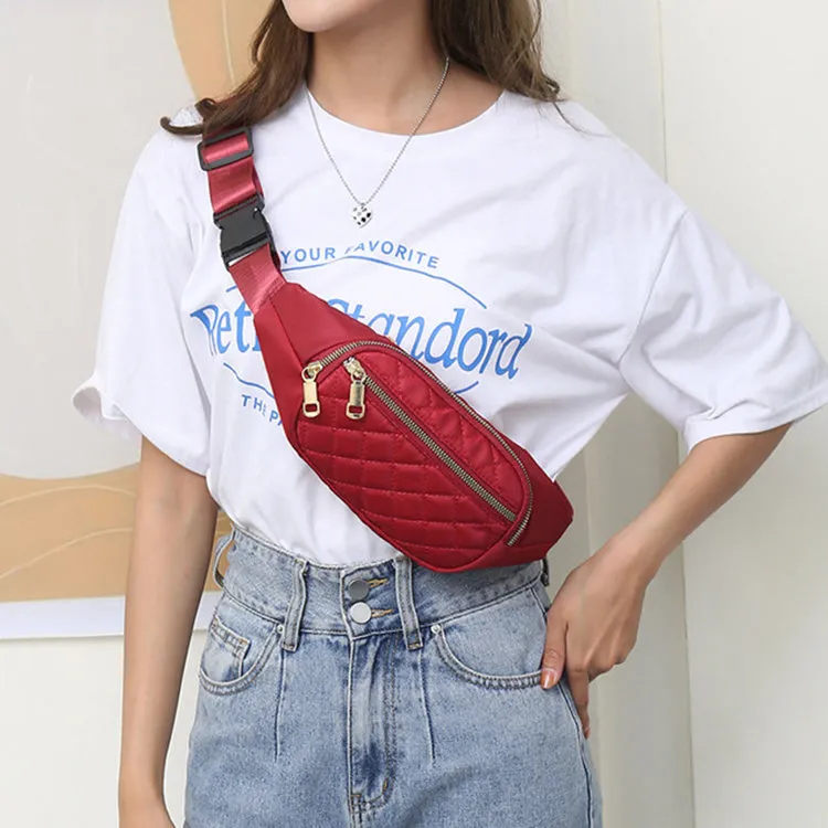 Rhombus fanny pack for women in solid colour, crossbody waist bag with zippered compartments