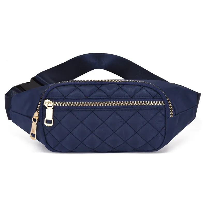 Rhombus fanny pack for women in solid colour, crossbody waist bag with zippered compartments