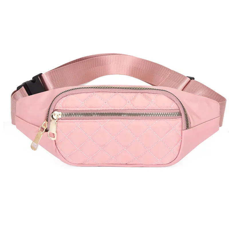 Rhombus fanny pack for women in solid colour, crossbody waist bag with zippered compartments