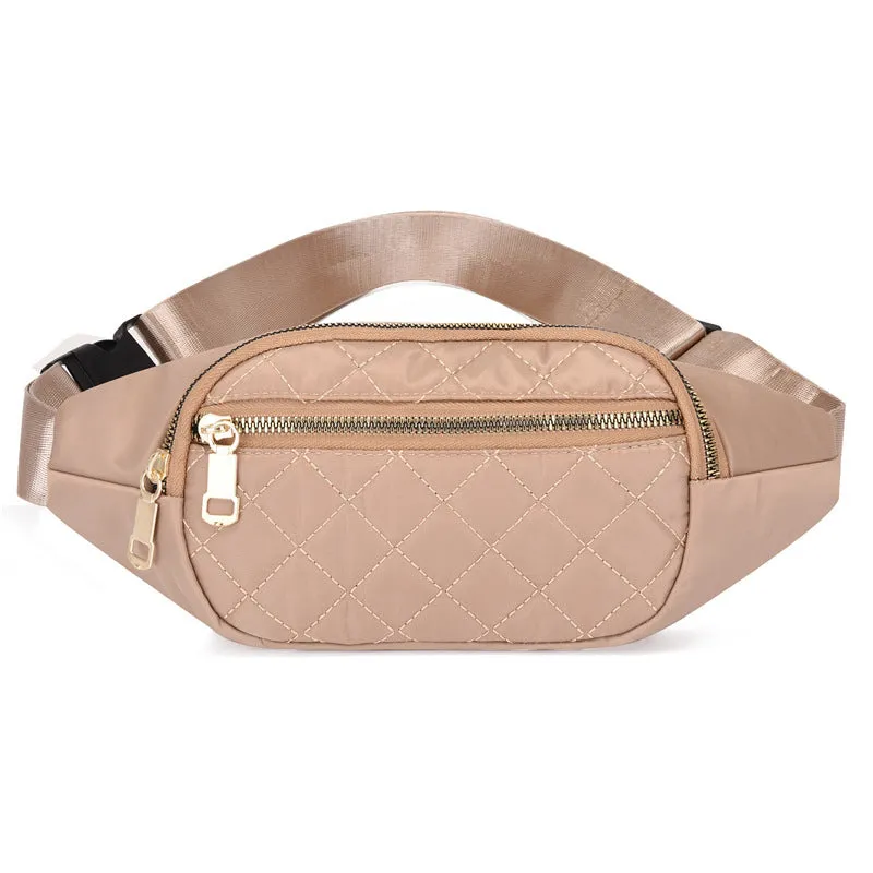 Rhombus fanny pack for women in solid colour, crossbody waist bag with zippered compartments