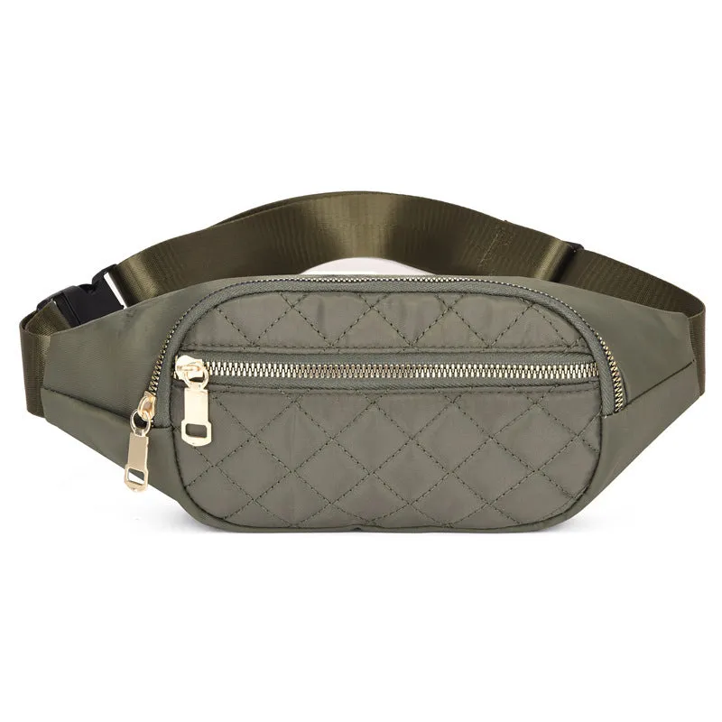 Rhombus fanny pack for women in solid colour, crossbody waist bag with zippered compartments