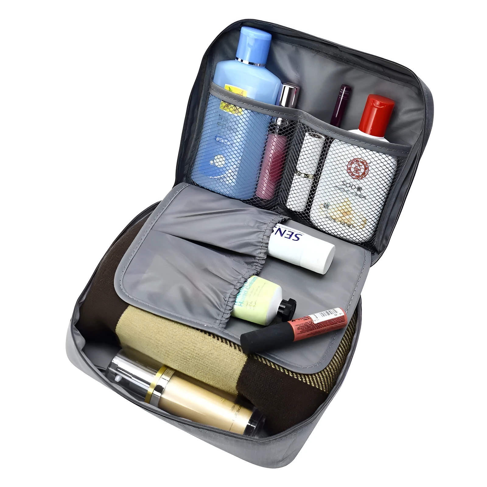 Women cosmetic storage bag Oxford cloth 21x8x16cm travel toiletry organiser in grey and pink