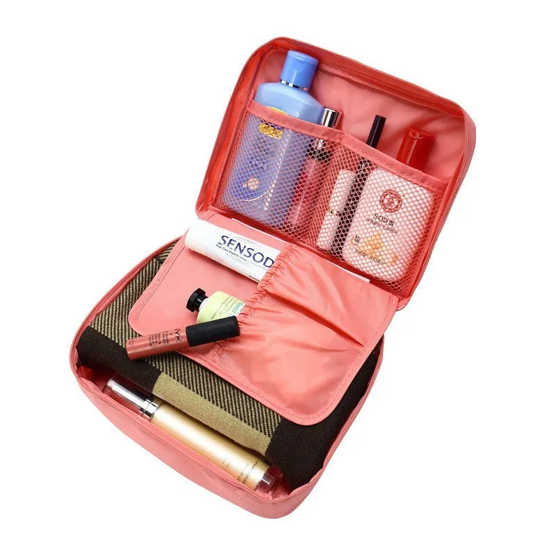 Women cosmetic storage bag Oxford cloth 21x8x16cm travel toiletry organiser in grey and pink
