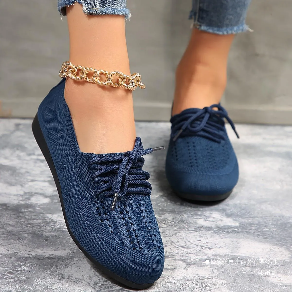 Lace-up flats women breathable mesh round toe shoes in black, blue, brown, light grey