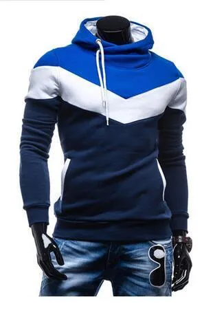 Men's cotton sweatshirt hoodie with patchwork pattern and O-neck collar in casual style