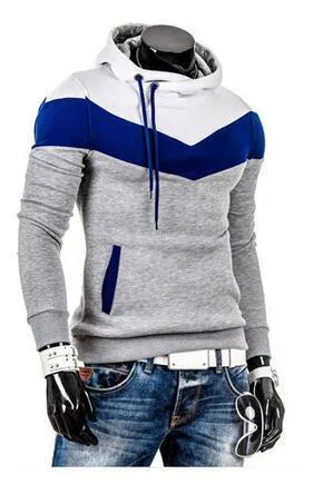 Men's cotton sweatshirt hoodie with patchwork pattern and O-neck collar in casual style