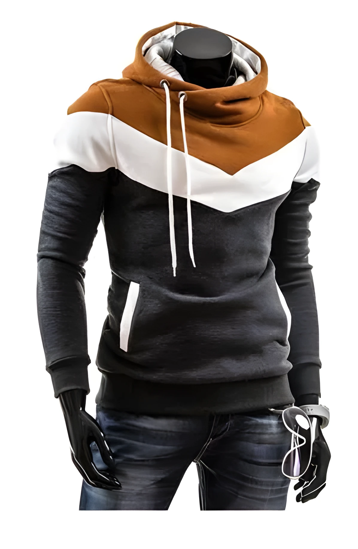 Men's cotton sweatshirt hoodie with patchwork pattern and O-neck collar in casual style