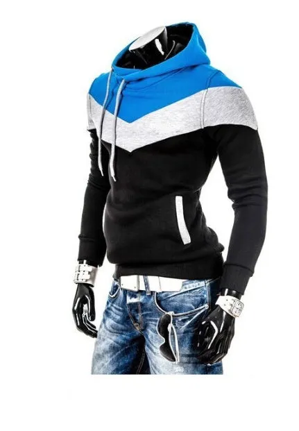 Men's cotton sweatshirt hoodie with patchwork pattern and O-neck collar in casual style