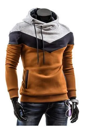 Men's cotton sweatshirt hoodie with patchwork pattern and O-neck collar in casual style