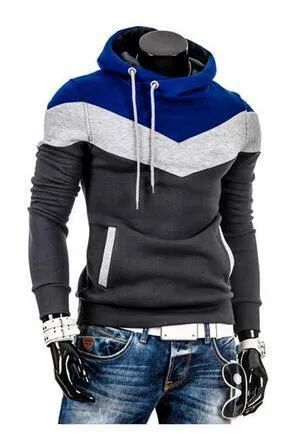 Men's cotton sweatshirt hoodie with patchwork pattern and O-neck collar in casual style