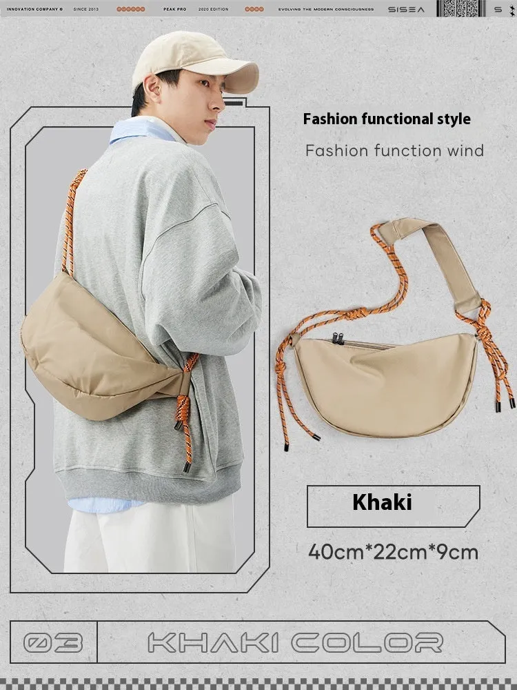 Men's lightweight nylon messenger bag in solid colour with large capacity for commuting