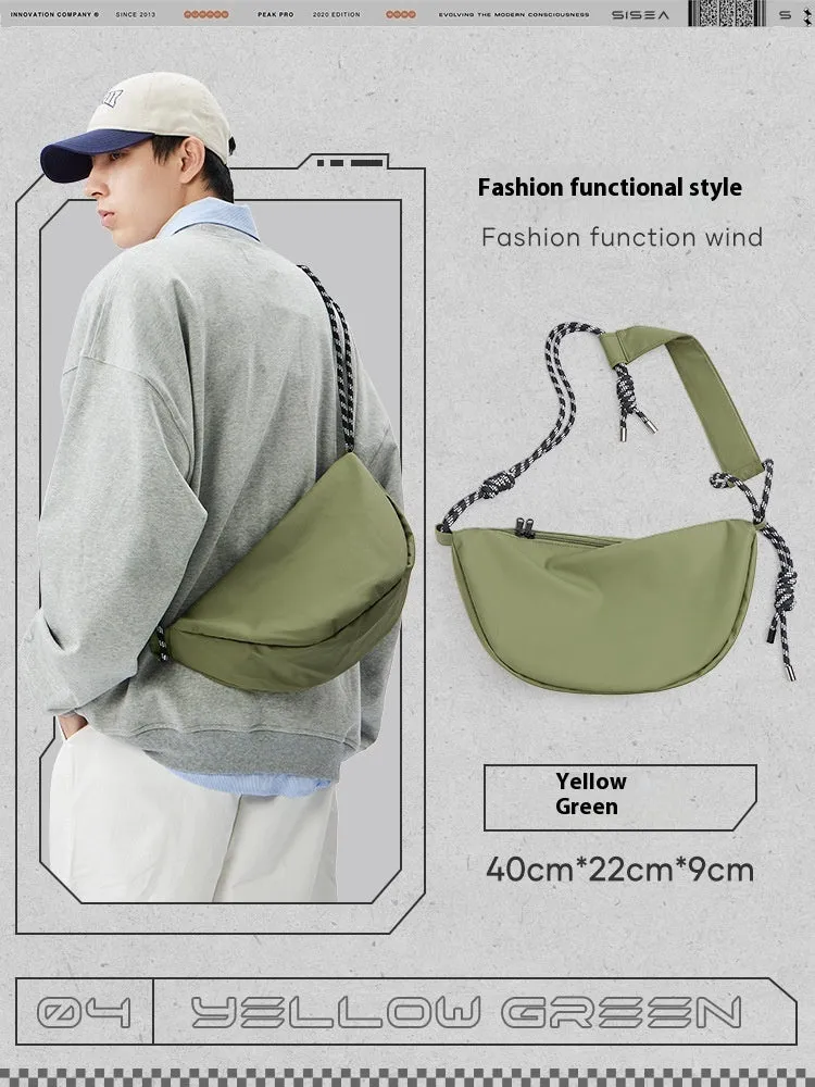Men's lightweight nylon messenger bag in solid colour with large capacity for commuting