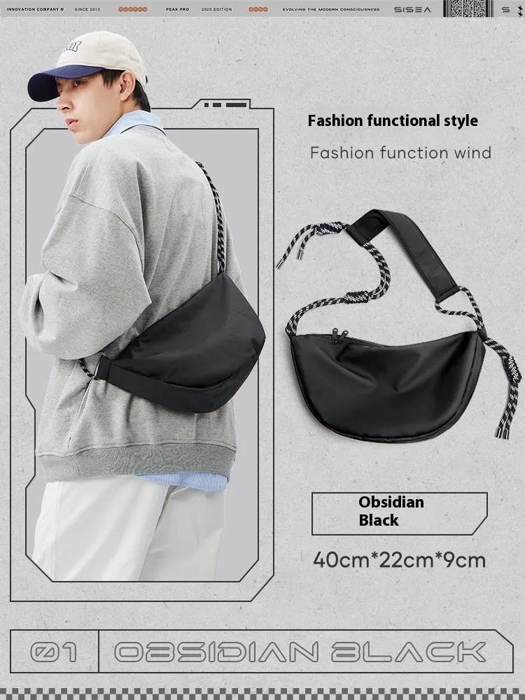 Men's lightweight nylon messenger bag in solid colour with large capacity for commuting