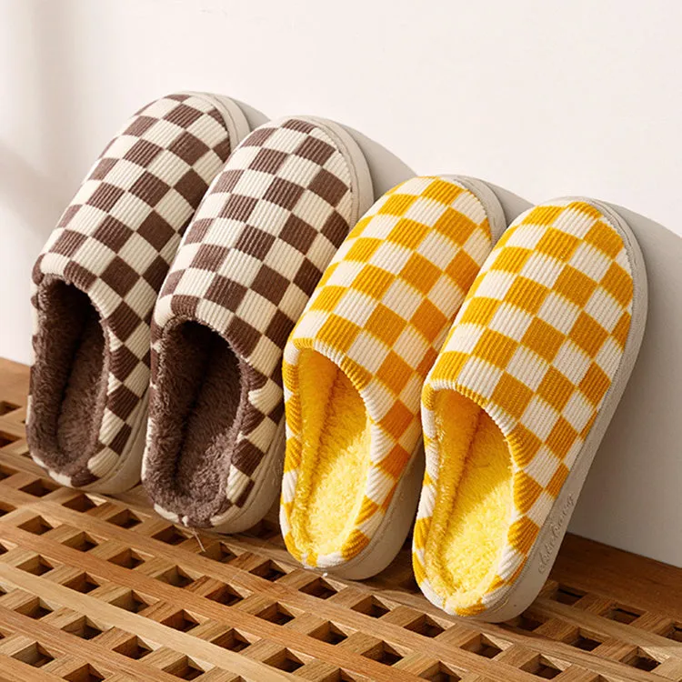 Gradient plush winter slippers for women with corduroy and arctic velvet upper, anti-skid PVC sole, round toe, flat heel, available in multiple colours