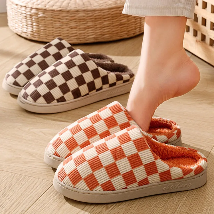 Gradient plush winter slippers for women with corduroy and arctic velvet upper, anti-skid PVC sole, round toe, flat heel, available in multiple colours