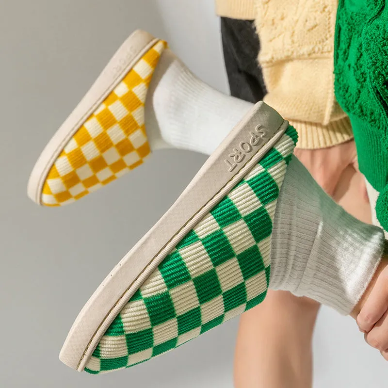 Gradient plush winter slippers for women with corduroy and arctic velvet upper, anti-skid PVC sole, round toe, flat heel, available in multiple colours