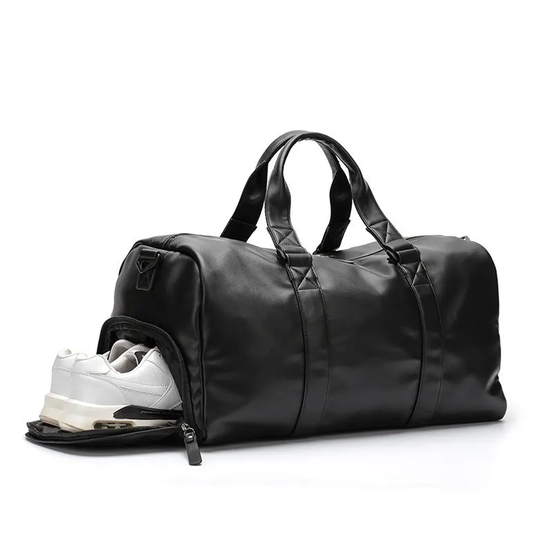 Trend black portable travel bag with detachable shoulder strap and zipper closure, 48cm wide