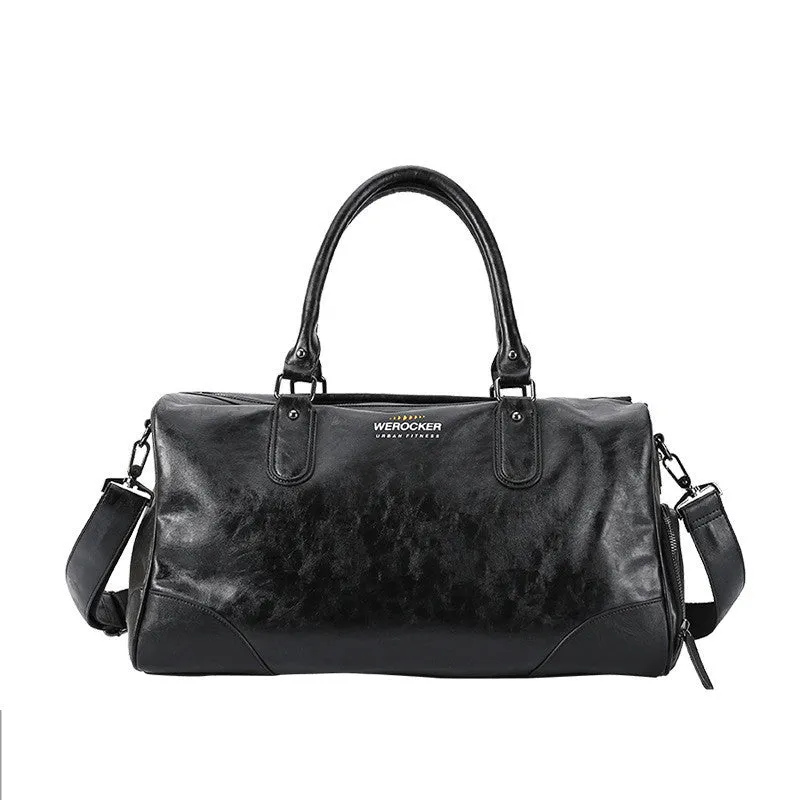 Trend black portable travel bag with detachable shoulder strap and zipper closure, 48cm wide