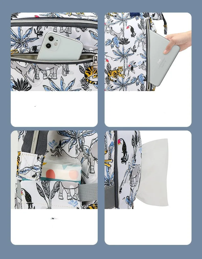 Mummy bag shoulder large capacity Oxford fabric geometric pattern, blue crown colour, double straps, 40x25x17cm